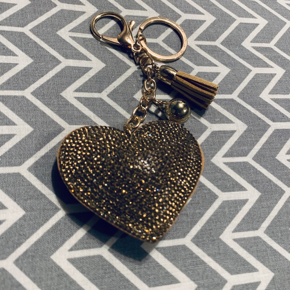 Gold Rhinestone Embezzled Heart Keychain - Picture 2 of 5